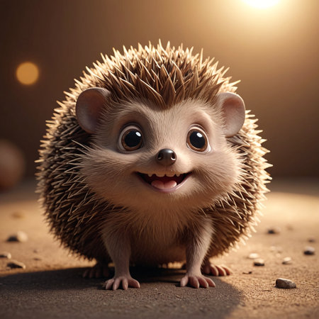Adorable Smiling Baby Hedgehog in Cinematic Light  Kids Animation Movie Conceptの素材