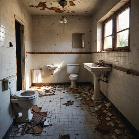 Vintage Rustic Tiles Abandoned Bathroom in Decayの素材