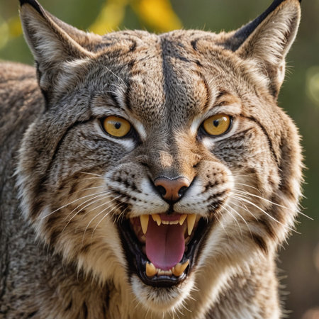 Wild Bobcat in the Shadows Fierce Predator in Closeupの素材