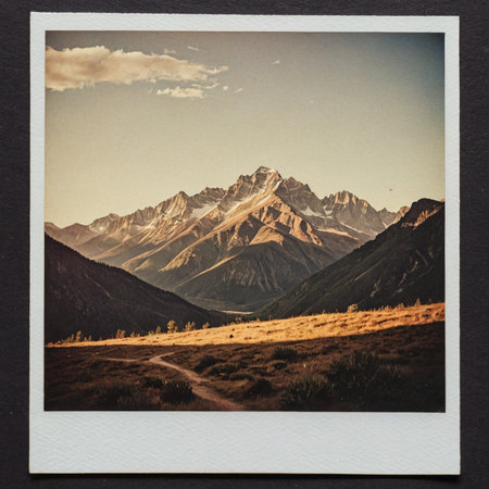 Golden Hour Majesty Mountain Range Polaroid Captureの素材