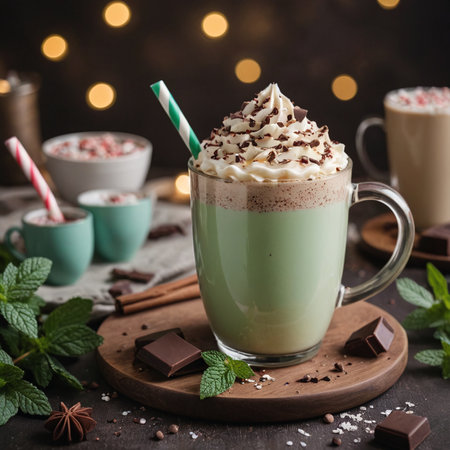 Festive Winter Delight Mocha Mint Latte with Peppermint and Chocolateの素材