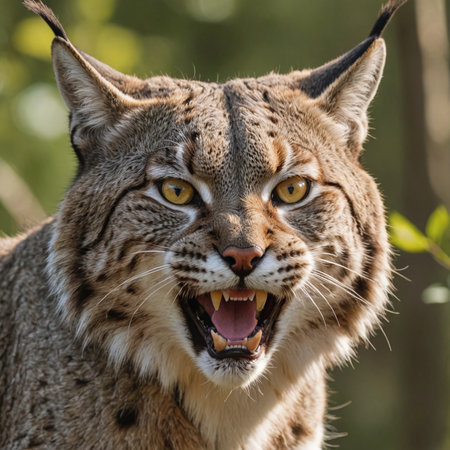 Wild Bobcat in the Shadows Fierce Predator in Closeupの素材