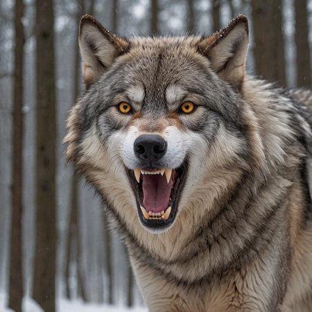 Majestic Wolf in Snowy Forest Intense Gazeの素材