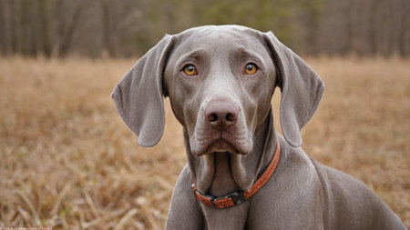 Majestic Gray Weimaraner Dog Portrait in Natural Settingの素材