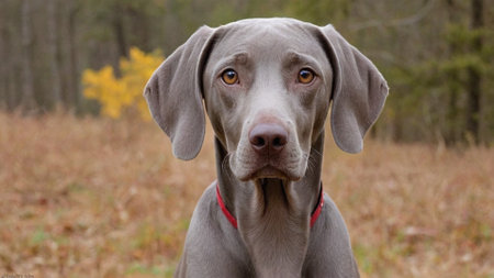 Majestic Gray Weimaraner Dog Portrait in Natural Settingの素材