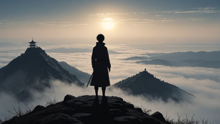 Misty Mountain Solitude Anime Style Silhouetteの素材