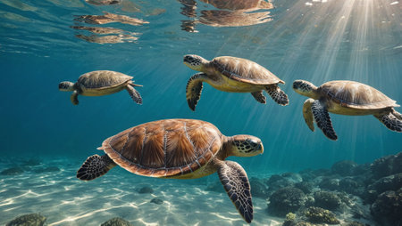 Marine Life Magic Sunlit Reef with Gliding Sea Turtlesの素材