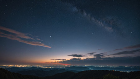 Starry Night Over Tranquil Forest  Atmospheric Night Sky Backgroundの素材