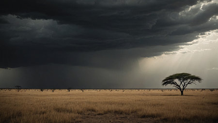 Dramatic African Savanna Landscape under Stormy Skiesの素材