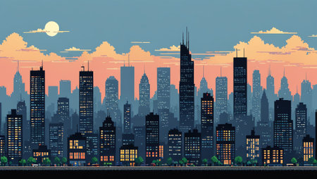 Futuristic Cityscape in Pixelated Styleの素材