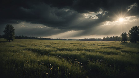 Sunlit Meadow in Shadows A Moody Backgroundの素材