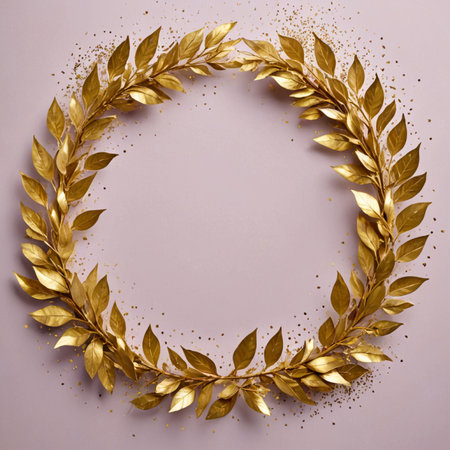 Golden Laurel Wreath with Confetti Burst Celebrationの素材