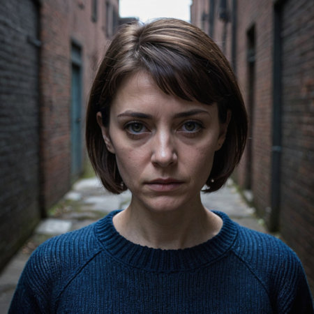 Alley Portrait Mysterious Woman in Blue Sweaterの素材