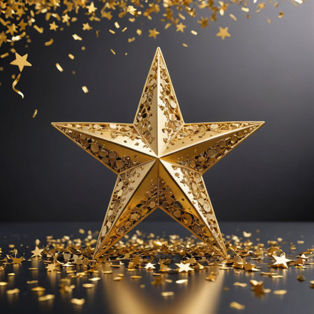 Golden Star with Sparkling Confetti Burstの素材