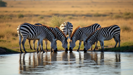 African Savanna Gathering Zebras at the Waterholeの素材