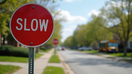 Caution School Zone  Slow Down Signの素材