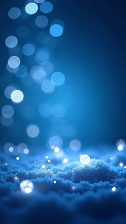 Festive white bokeh lights on cobalt blue backgroundの素材