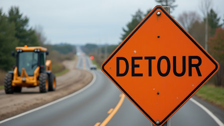 Detour Sign at Road Construction Siteの素材