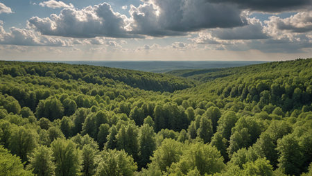 Majestic Forest Canopy A Lush and Vibrant Woodland Landscapeの素材