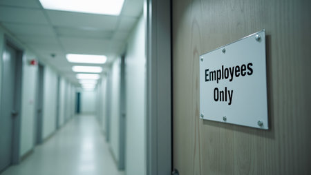 Employees Only sign on door in hallwayの素材