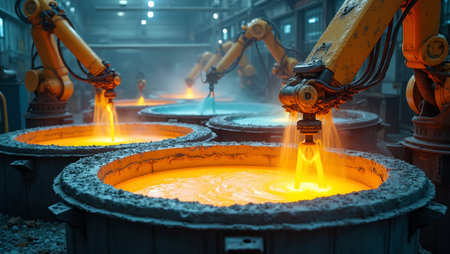 Robotic arms at work in plastic manufacturing plantの素材