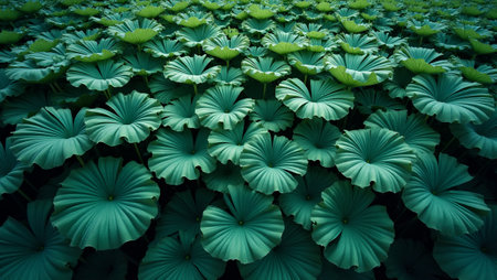 Lush hosta leaves in varying shades of green and blueの素材