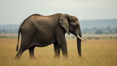 Majestic elephant symbolizing resilience and strength in grasslandsの素材