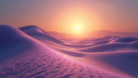Mesmerizing desert landscape with crystal sands amethyst dunes and golden sunsetの素材