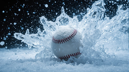 Frosty baseball with icy trail slicing through airの素材