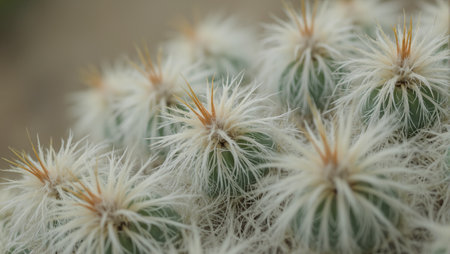 Macro view of fuzzy cactus spines with blurred backgroundの素材