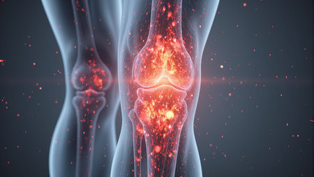 Close up of inflamed human knee joint suitable for medical and educational purposesの素材