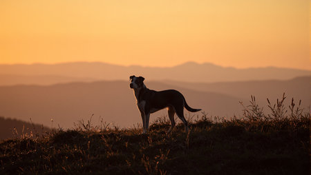 Majestic dog on hill at sunriseの素材