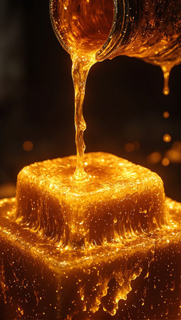 Shimmering liquid gold poured into moldの素材