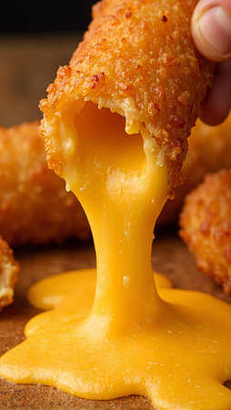 Cheese stick oozing molten cheese crispy crust breaking openの素材