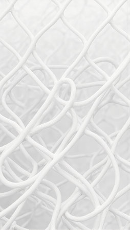 Fiberglass strands in translucent white creating intricate web like textureの素材