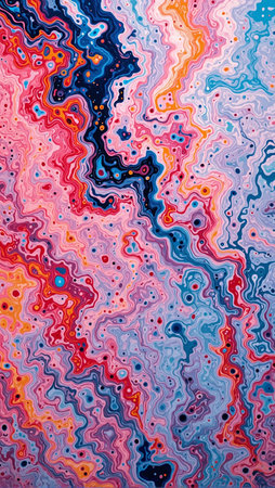 Vibrant melted wax forms abstract patterns on surfaceの素材