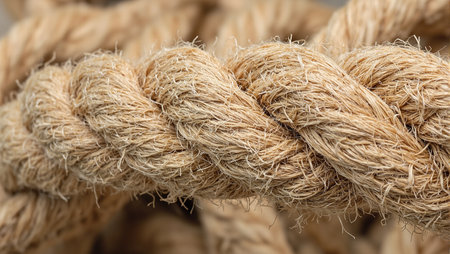 Rugged coarse jute rope texture close upの素材
