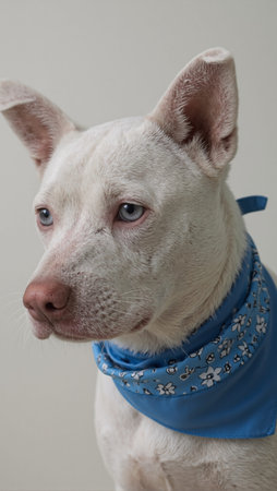 Adorable dog wearing a blue bandanaの素材
