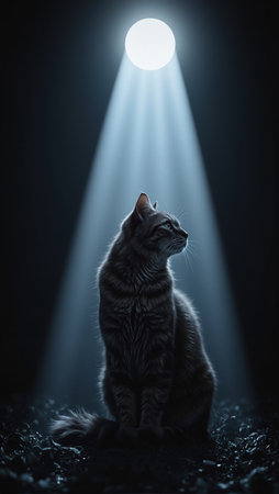 Majestic cat bathed in moonlightの素材