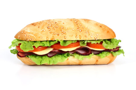 ham and cheese sandwich with tomato and lettuceの写真素材