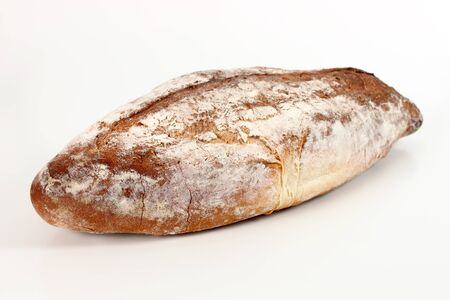 one fresh bread toasted on white backgroundの写真素材