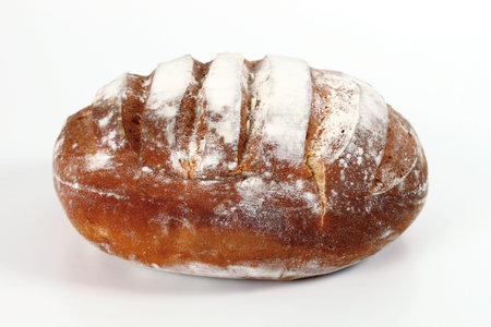 one fresh bread toasted on white background
