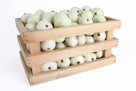onions group within a box on a white backgroundsの写真素材