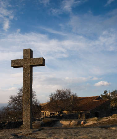 ancient portuguese cross in rural areaの写真素材