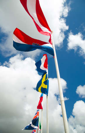 many international flags in rowの写真素材