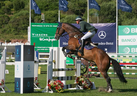 VIMEIRO, PORTUGAL - JUNE 6: Equestrian International Show Jumping 3* - Trevor Breen (IRL) June 6, 2010 in Vimeiro, Portugalのeditorial素材