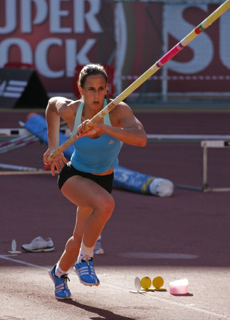 LEIRIA, PORTUGAL - JULY 18: Portuguese Athletics Championship, Marta Onofre (IND) pole vault women , July 18, 2010 in Leiria, Portugalのeditorial素材