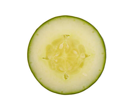 cucumber slice isolated in white backgroundの写真素材