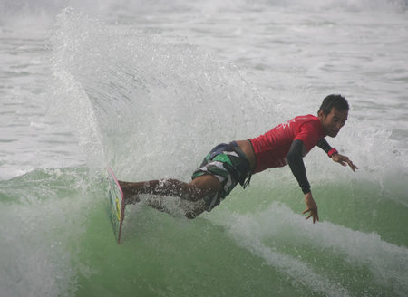 SANTA CRUZ, PORTUGAL - AUGUST 8: Emanuel Embaixador (POR) in International Skimboard of Santa Cruz...