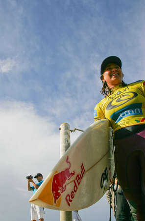 PENICHE, PORTUGAL - OCTOBER 09 : Carissa Moore (HAW) in winner of Rip Curl Pro 2010 October 9, 2010 in Peniche, Portugalのeditorial素材